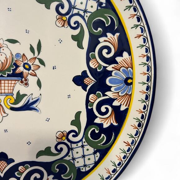 Vintage 80s Rouen Desvres Faience Pottery Hand Painted 14 Inch Floral Platter - Picture 3 of 10